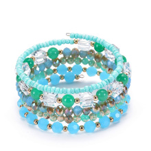 Bohemian Natural square crystal winding bracelet  Natural turquoise stone faceted crystal multilayer bracelet